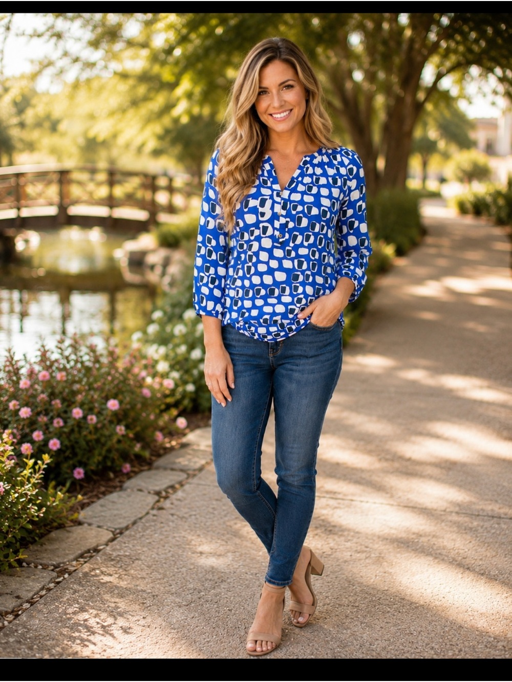 Banana Republic Cobalt Blue and White Abstract Print Blouse